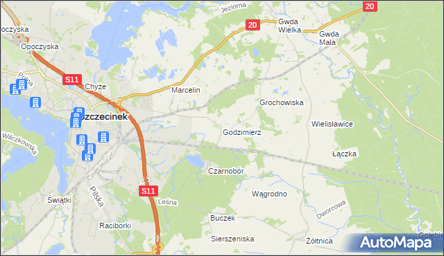 mapa Godzimierz gmina Szczecinek, Godzimierz gmina Szczecinek na mapie Targeo