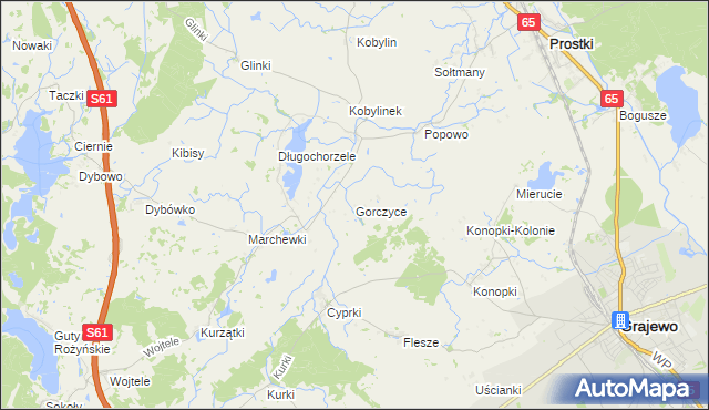 mapa Gorczyce gmina Prostki, Gorczyce gmina Prostki na mapie Targeo