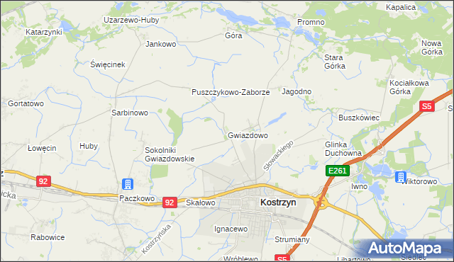mapa Gwiazdowo gmina Kostrzyn, Gwiazdowo gmina Kostrzyn na mapie Targeo