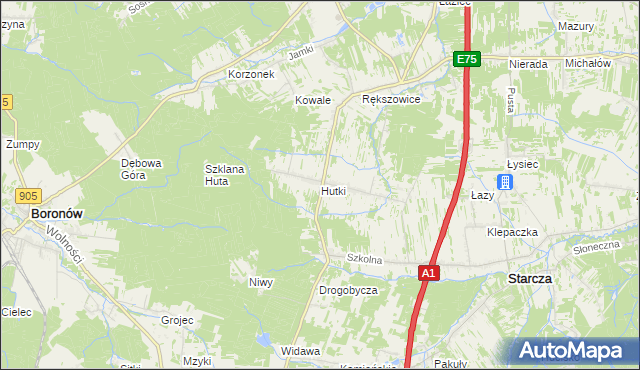 mapa Hutki gmina Konopiska, Hutki gmina Konopiska na mapie Targeo