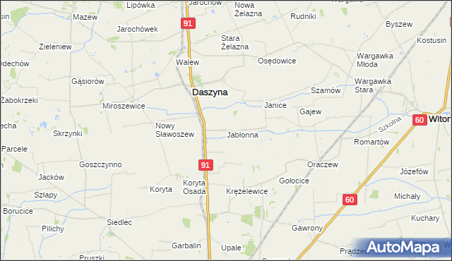 mapa Jabłonna gmina Daszyna, Jabłonna gmina Daszyna na mapie Targeo