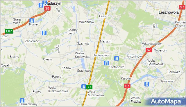 mapa Jabłonowo gmina Lesznowola, Jabłonowo gmina Lesznowola na mapie Targeo