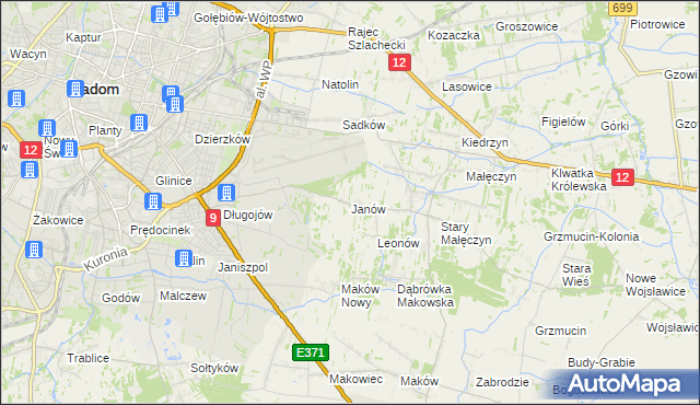 mapa Janów gmina Skaryszew, Janów gmina Skaryszew na mapie Targeo