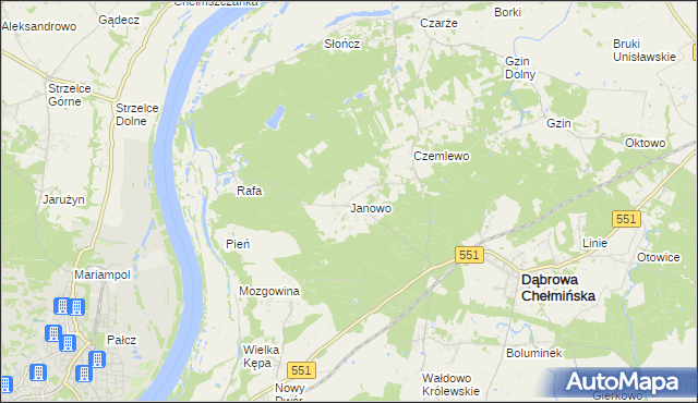 mapa Janowo gmina Dąbrowa Chełmińska, Janowo gmina Dąbrowa Chełmińska na mapie Targeo
