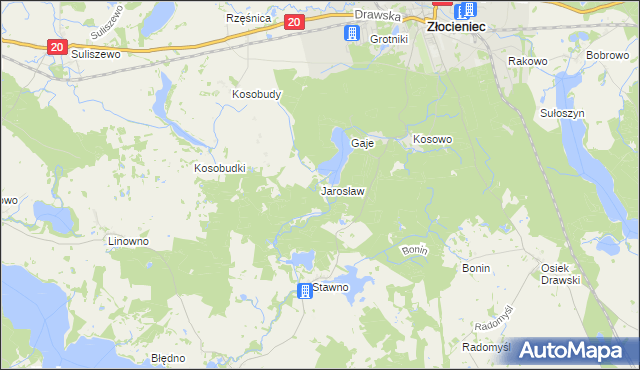 mapa Jarosław gmina Złocieniec, Jarosław gmina Złocieniec na mapie Targeo