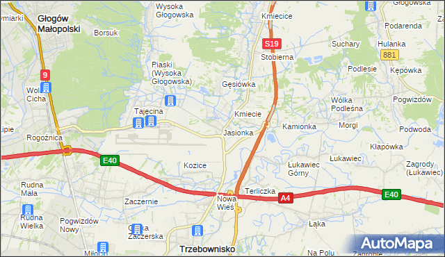 mapa Jasionka gmina Trzebownisko, Jasionka gmina Trzebownisko na mapie Targeo