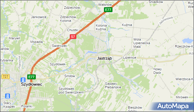 mapa Jastrząb powiat szydłowiecki, Jastrząb powiat szydłowiecki na mapie Targeo