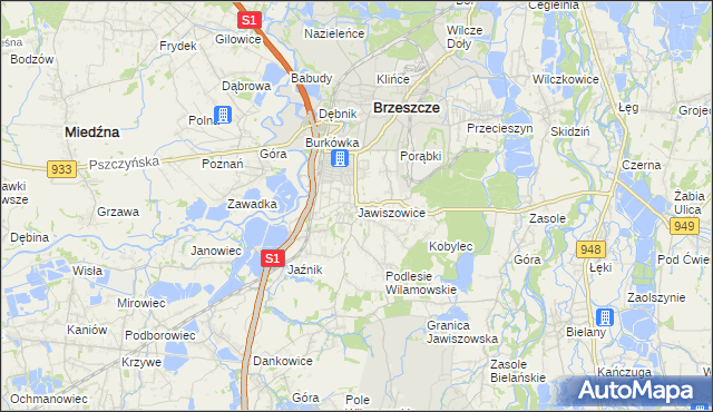 mapa Jawiszowice, Jawiszowice na mapie Targeo