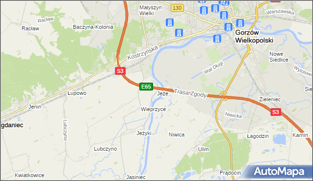 mapa Jeże gmina Bogdaniec, Jeże gmina Bogdaniec na mapie Targeo