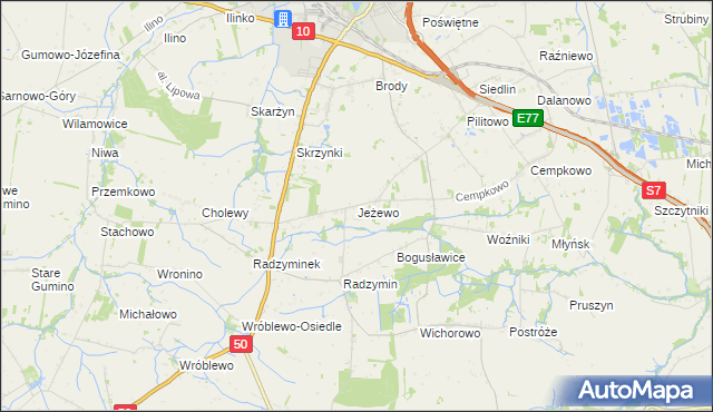 mapa Jeżewo gmina Płońsk, Jeżewo gmina Płońsk na mapie Targeo