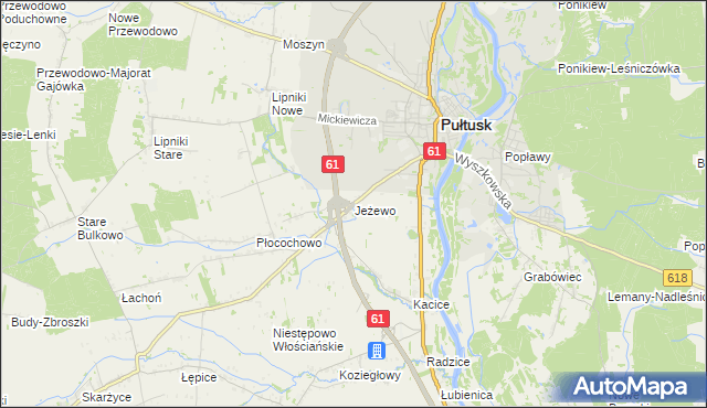mapa Jeżewo gmina Pułtusk, Jeżewo gmina Pułtusk na mapie Targeo