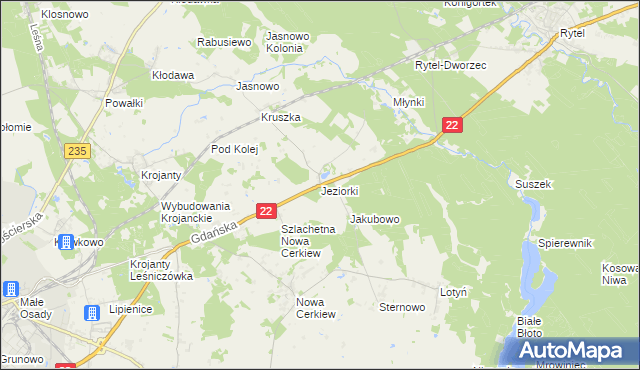 mapa Jeziorki gmina Chojnice, Jeziorki gmina Chojnice na mapie Targeo