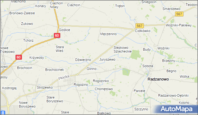 mapa Juryszewo, Juryszewo na mapie Targeo