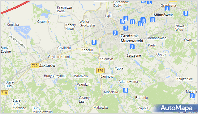 mapa Kałęczyn gmina Grodzisk Mazowiecki, Kałęczyn gmina Grodzisk Mazowiecki na mapie Targeo