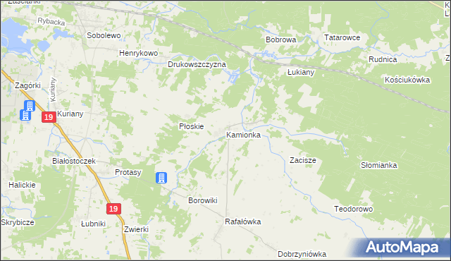 mapa Kamionka gmina Zabłudów, Kamionka gmina Zabłudów na mapie Targeo