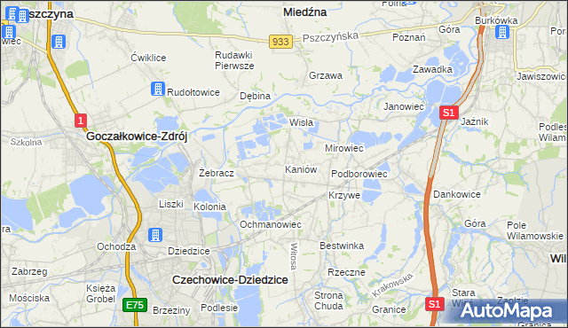 mapa Kaniów gmina Bestwina, Kaniów gmina Bestwina na mapie Targeo