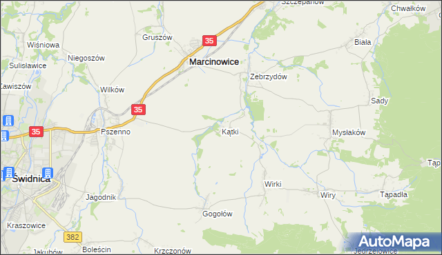 mapa Kątki gmina Marcinowice, Kątki gmina Marcinowice na mapie Targeo