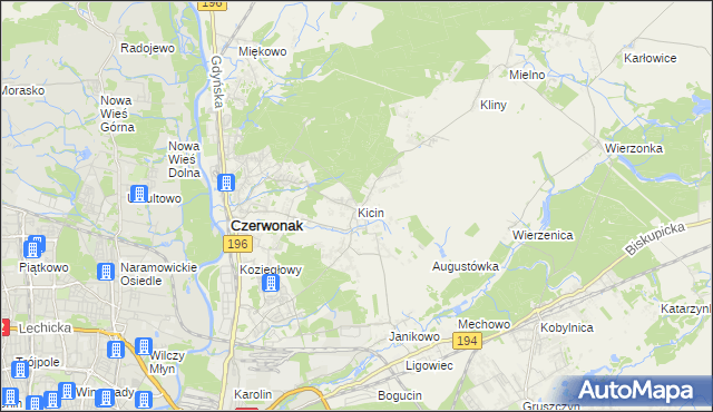 mapa Kicin gmina Czerwonak, Kicin gmina Czerwonak na mapie Targeo