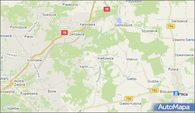 mapa Kiełkowice, Kiełkowice na mapie Targeo
