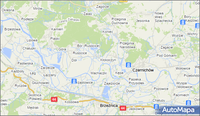 mapa Kłokoczyn gmina Czernichów, Kłokoczyn gmina Czernichów na mapie Targeo