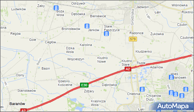 mapa Kłudno Nowe, Kłudno Nowe na mapie Targeo