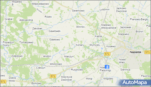 mapa Konary gmina Nasielsk, Konary gmina Nasielsk na mapie Targeo
