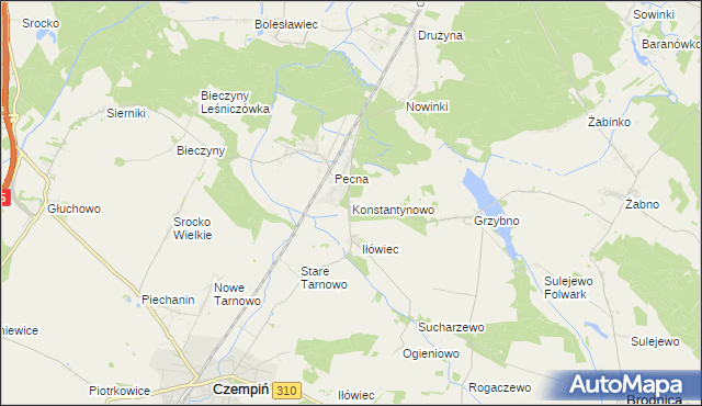 mapa Konstantynowo gmina Mosina, Konstantynowo gmina Mosina na mapie Targeo