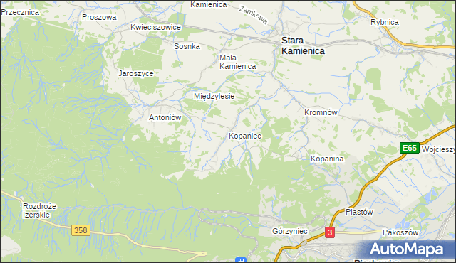 mapa Kopaniec gmina Stara Kamienica, Kopaniec gmina Stara Kamienica na mapie Targeo