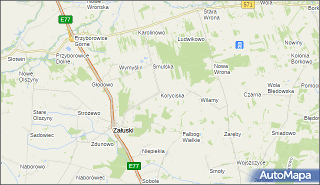 mapa Koryciska gmina Załuski, Koryciska gmina Załuski na mapie Targeo
