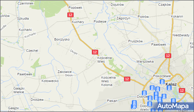 mapa Kościelna Wieś gmina Gołuchów, Kościelna Wieś gmina Gołuchów na mapie Targeo