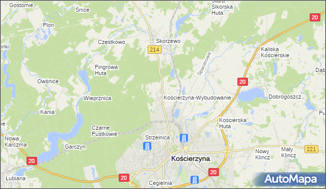 mapa Kościerzyna-Wybudowanie, Kościerzyna-Wybudowanie na mapie Targeo