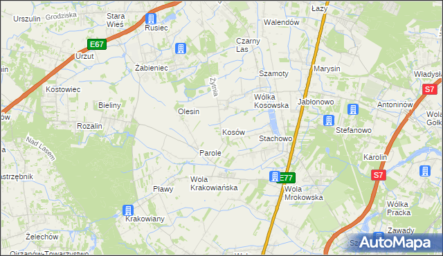mapa Kosów gmina Lesznowola, Kosów gmina Lesznowola na mapie Targeo