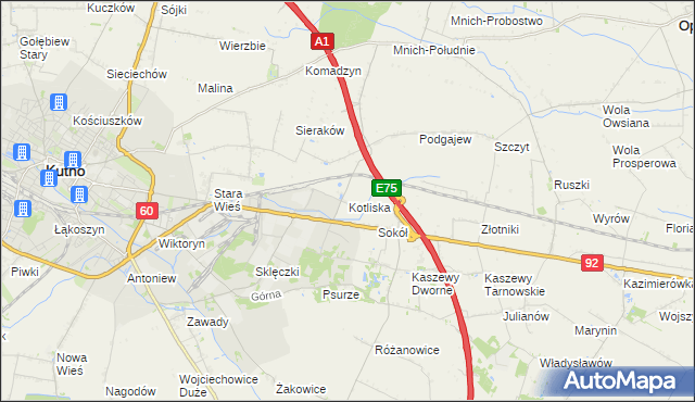 mapa Kotliska gmina Kutno, Kotliska gmina Kutno na mapie Targeo