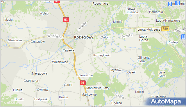 mapa Koziegłówki, Koziegłówki na mapie Targeo