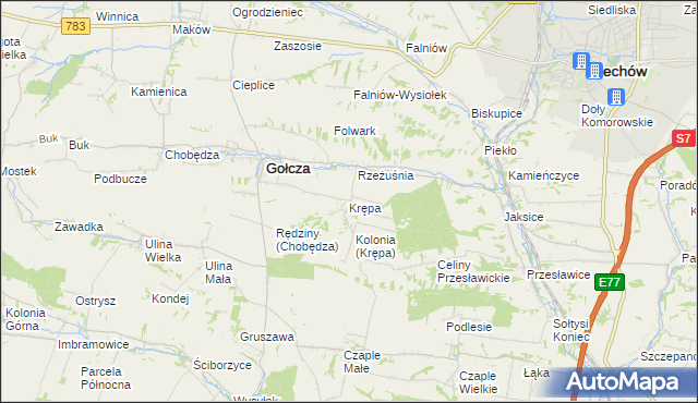mapa Krępa gmina Gołcza, Krępa gmina Gołcza na mapie Targeo