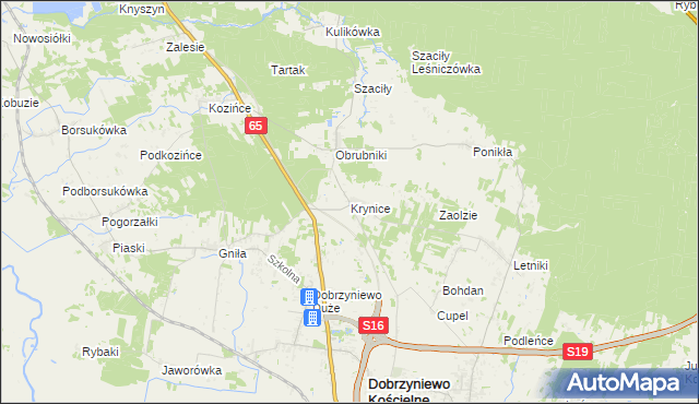 mapa Krynice gmina Dobrzyniewo Duże, Krynice gmina Dobrzyniewo Duże na mapie Targeo