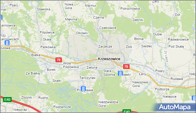 mapa Krzeszowice, Krzeszowice na mapie Targeo