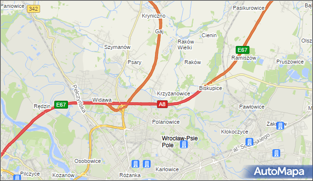 mapa Krzyżanowice gmina Wisznia Mała, Krzyżanowice gmina Wisznia Mała na mapie Targeo