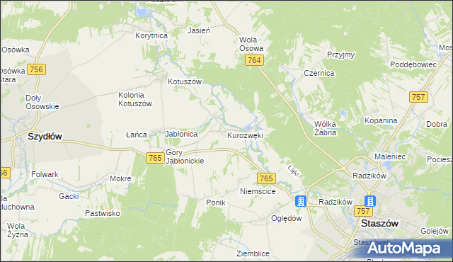 mapa Kurozwęki, Kurozwęki na mapie Targeo