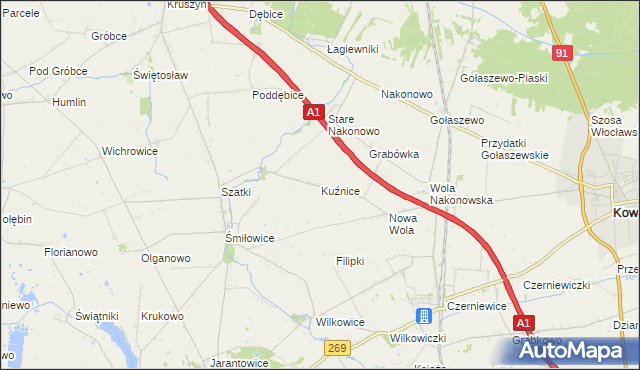 mapa Kuźnice gmina Choceń, Kuźnice gmina Choceń na mapie Targeo