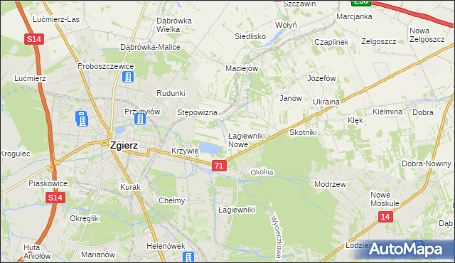 mapa Łagiewniki Nowe, Łagiewniki Nowe na mapie Targeo