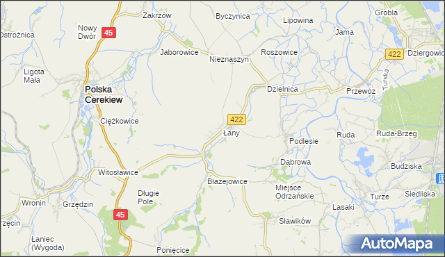 mapa Łany gmina Cisek, Łany gmina Cisek na mapie Targeo