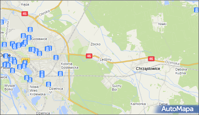 mapa Lędziny gmina Chrząstowice, Lędziny gmina Chrząstowice na mapie Targeo