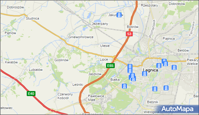mapa Lipce gmina Miłkowice, Lipce gmina Miłkowice na mapie Targeo