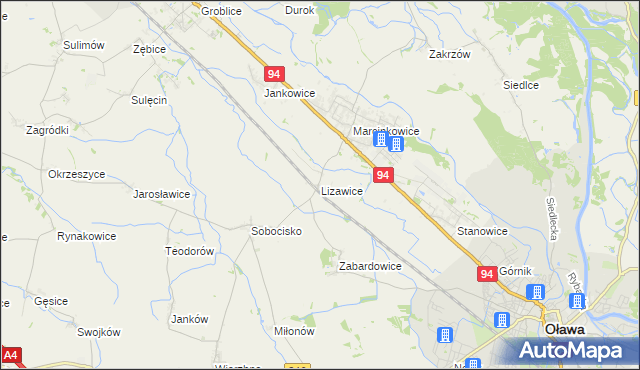 mapa Lizawice, Lizawice na mapie Targeo