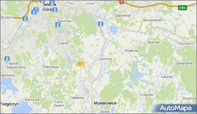mapa Łomnica gmina Mysłakowice, Łomnica gmina Mysłakowice na mapie Targeo