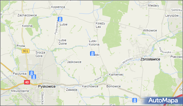 mapa Łubki gmina Zbrosławice, Łubki gmina Zbrosławice na mapie Targeo