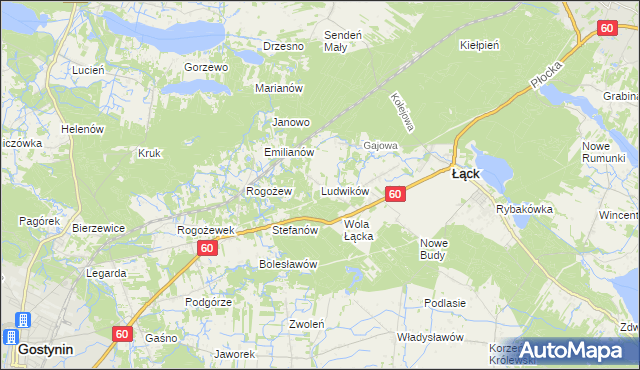 mapa Ludwików gmina Łąck, Ludwików gmina Łąck na mapie Targeo