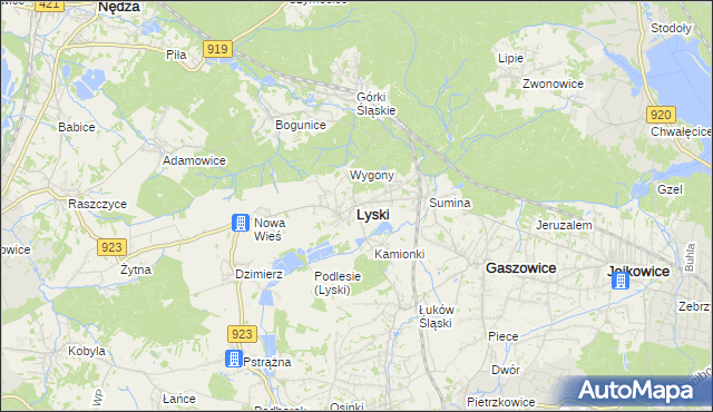 mapa Lyski powiat rybnicki, Lyski powiat rybnicki na mapie Targeo