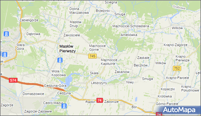 mapa Mąchocice Kapitulne, Mąchocice Kapitulne na mapie Targeo